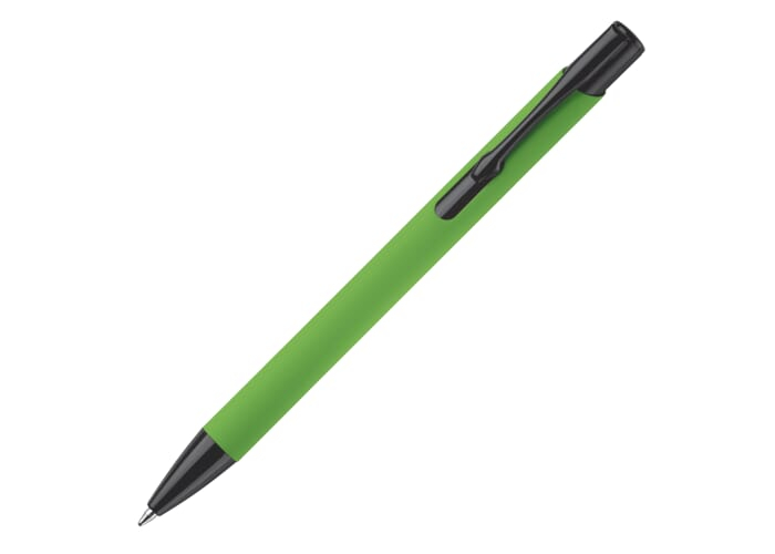 Stylo bille publicitaire dans tube métal Vert clair et Noir